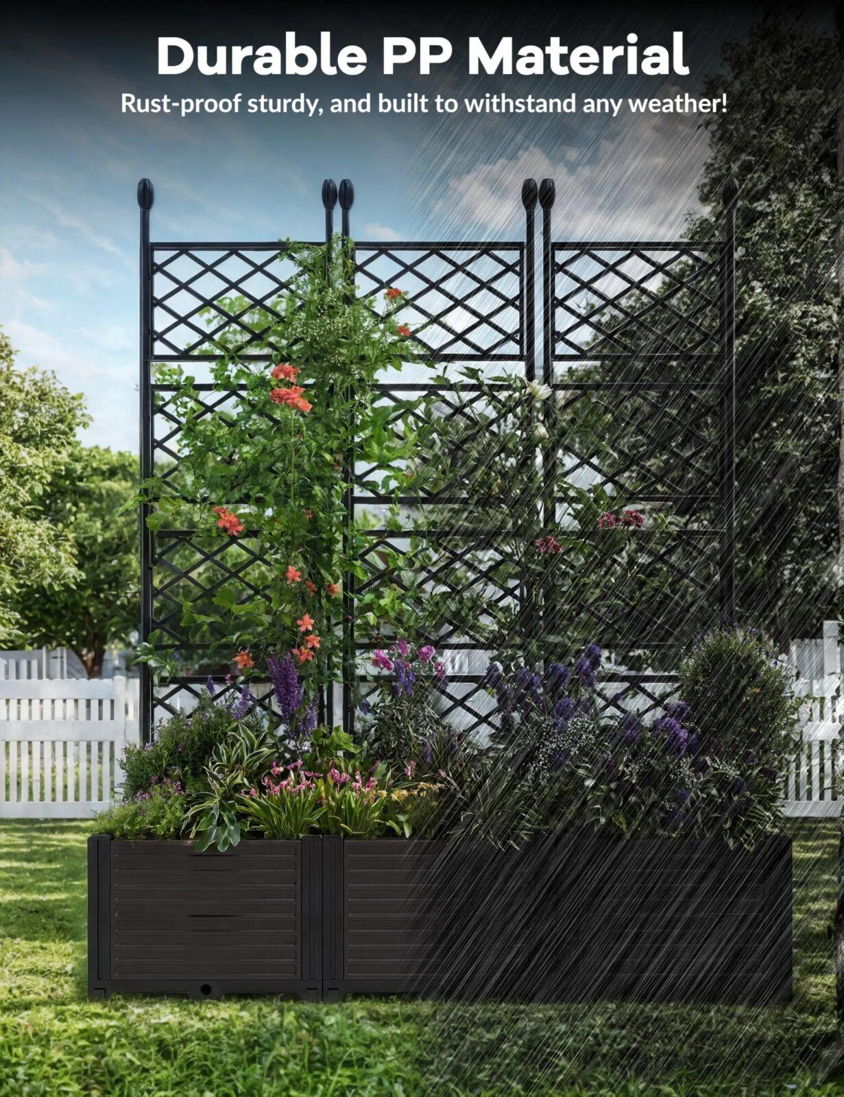 Planter Box With Trellis, 50x63In Raised Garden Bed For Climbing Plants Vines, Outdoor Planter For Vegetables Flowers Patio Planter Box With Trellis, 50x63In Raised Garden Bed For Climbing Plants Vines, Outdoor Planter For Vegetables Flowers Patio