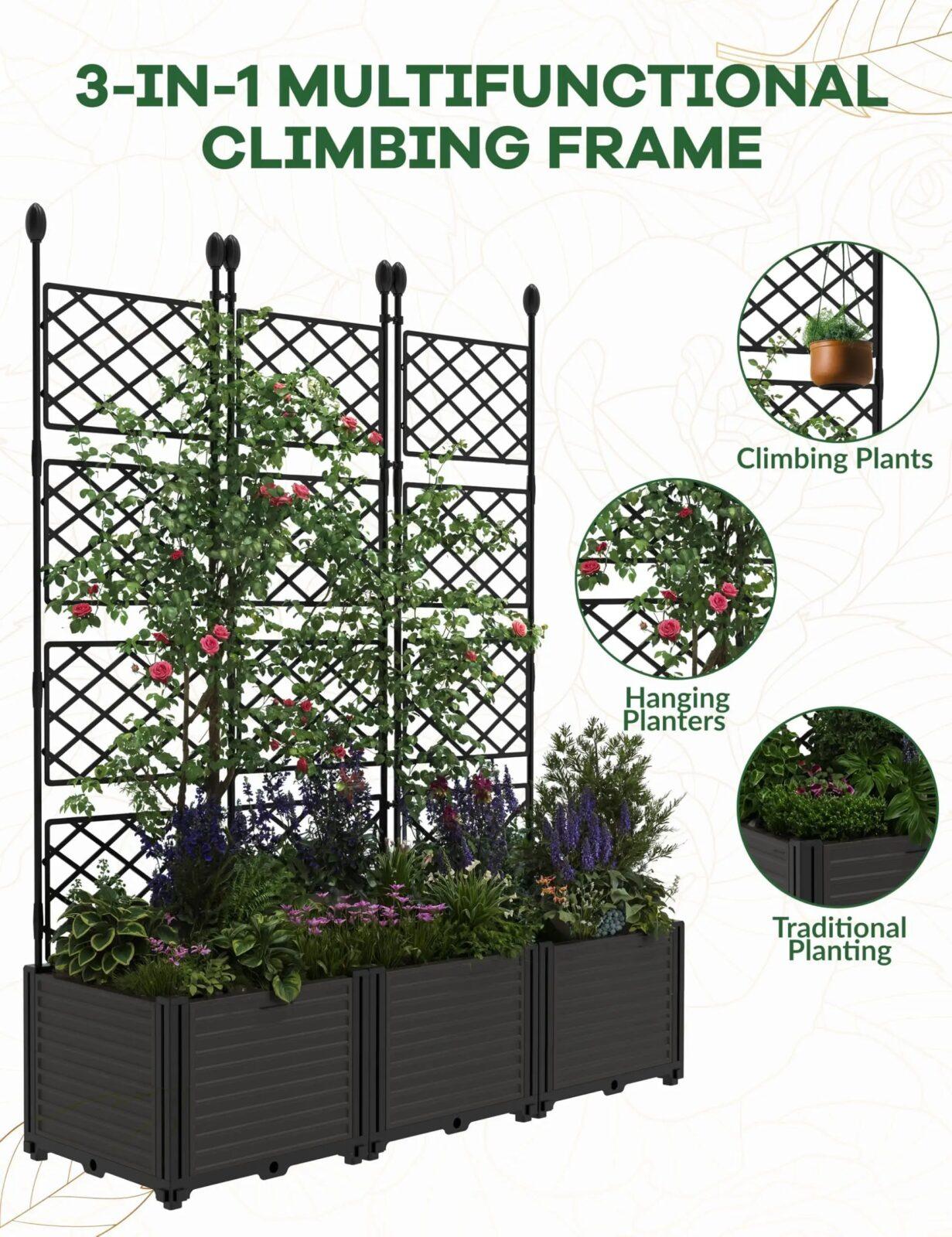 Planter Box With Trellis, 50x63In Raised Garden Bed For Climbing Plants Vines, Outdoor Planter For Vegetables Flowers Patio Planter Box With Trellis, 50x63In Raised Garden Bed For Climbing Plants Vines, Outdoor Planter For Vegetables Flowers Patio