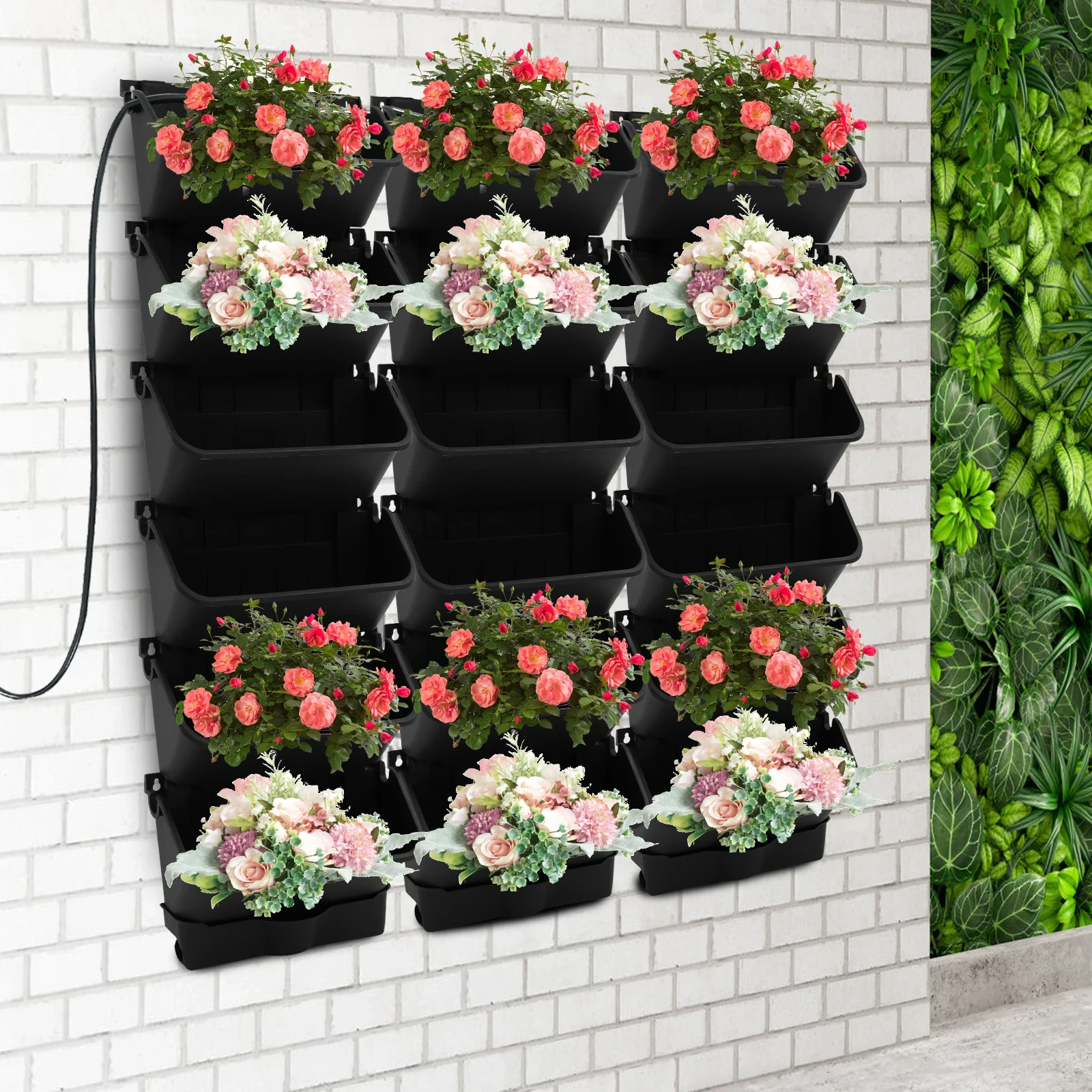 18 Pots Vertical Wall Planter Black Self Watering Wall Mounted Planter with Timer Indoor Outdoor Vertical Garden Kit 18 Pots Vertical Wall Planter Black Self Watering Wall Mounted Planter with Timer Indoor Outdoor Vertical Garden Kit