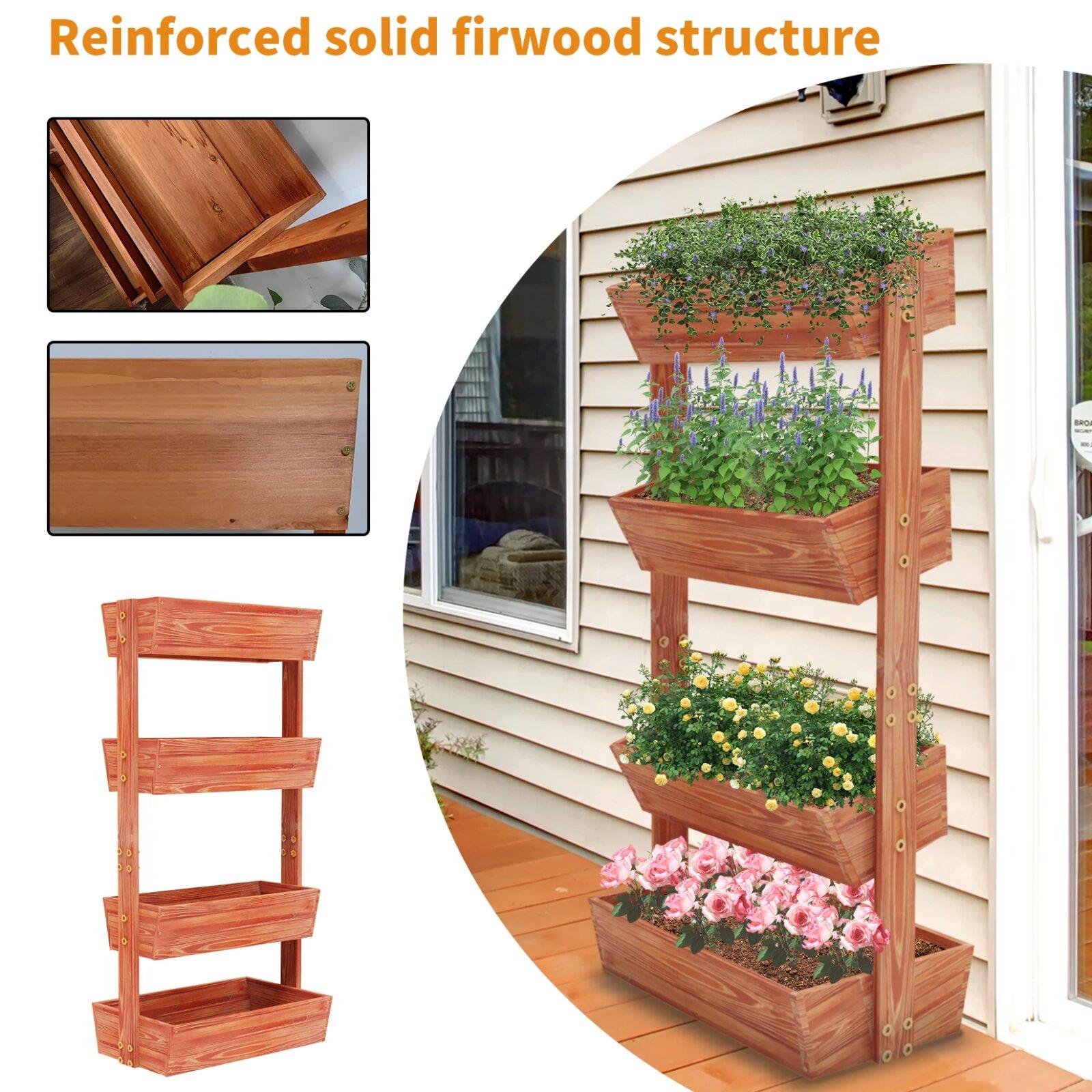 Architectural 4 Tier Timber Tiered Planter, Elevated Vertical Garden Bed & Herb Display Architectural 4 Tier Timber Tiered Planter, Elevated Vertical Garden Bed & Herb Display