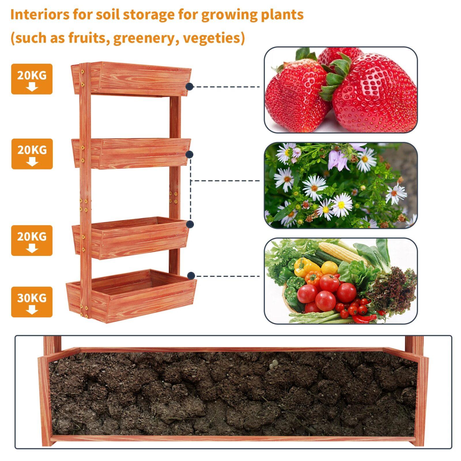 Architectural 4-Tier Timber Tiered Planter, Elevated Vertical Garden Bed & Herb Display