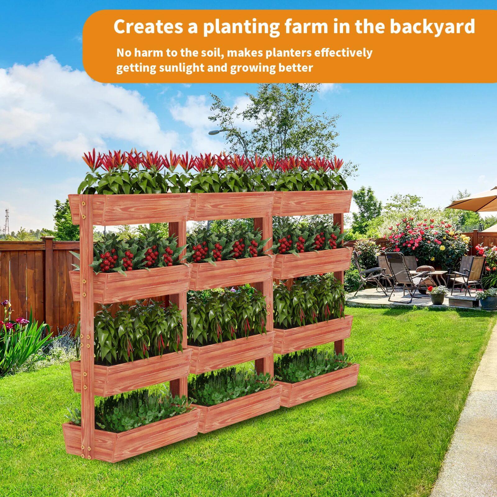 Architectural 4-Tier Timber Tiered Planter, Elevated Vertical Garden Bed & Herb Display