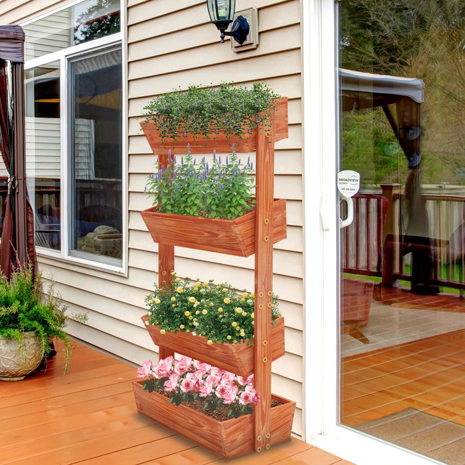 Architectural 4 Tier Timber Tiered Planter, Elevated Vertical Garden Bed & Herb Display Architectural 4 Tier Timber Tiered Planter, Elevated Vertical Garden Bed & Herb Display