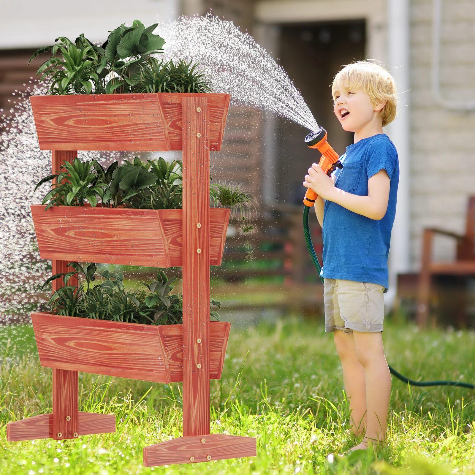 Architectural 4-Tier Wooden Tiered Planter Box, Elevated Vertical Garden Ladder & Herb Trough Architectural 4-Tier Wooden Tiered Planter Box, Elevated Vertical Garden Ladder & Herb Trough