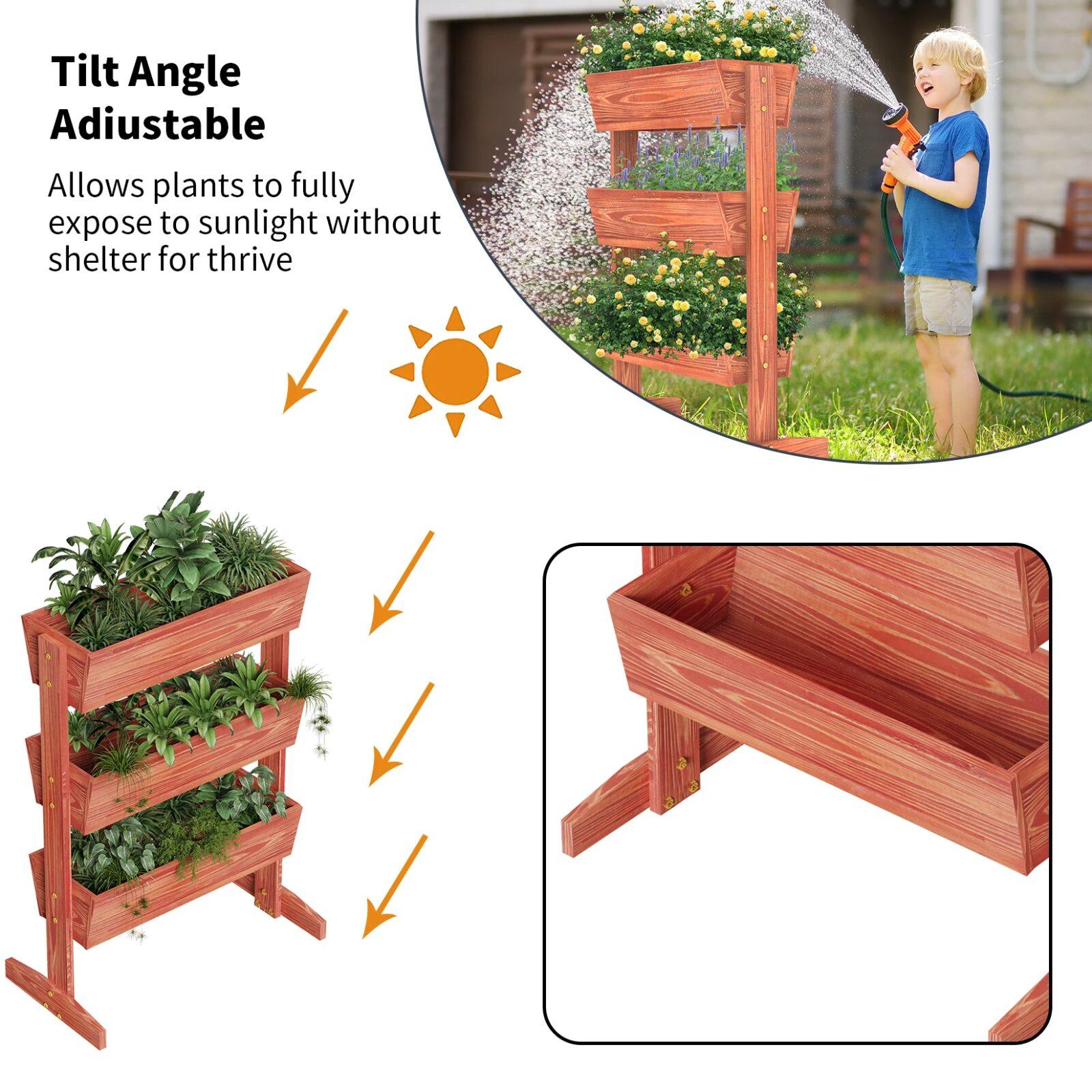 Architectural 4-Tier Wooden Tiered Planter Box, Elevated Vertical Garden Ladder & Herb Trough Architectural 4-Tier Wooden Tiered Planter Box, Elevated Vertical Garden Ladder & Herb Trough