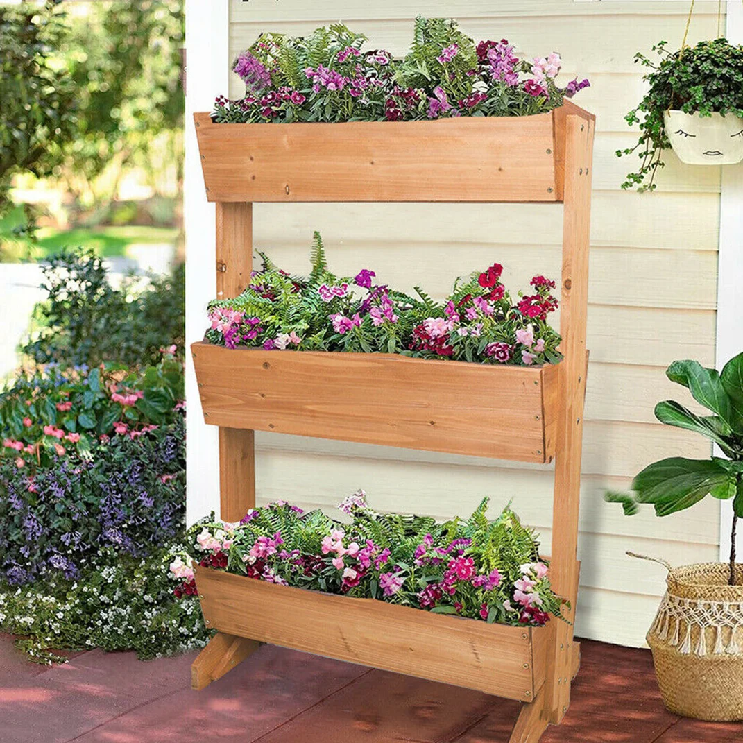 Architectural 4 Tier Wooden Tiered Planter Box, Elevated Vertical Garden Ladder & Herb Trough Architectural 4 Tier Wooden Tiered Planter Box, Elevated Vertical Garden Ladder & Herb Trough