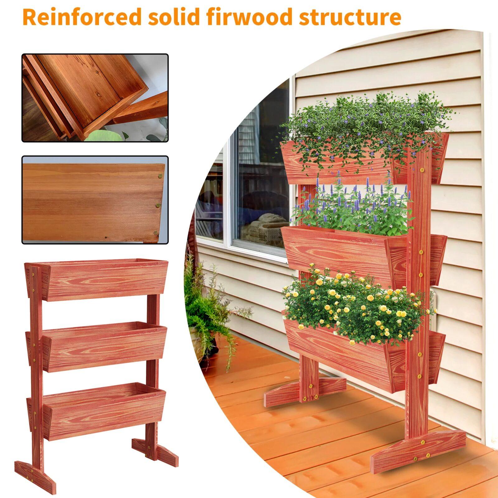 Architectural 4 Tier Wooden Tiered Planter Box, Elevated Vertical Garden Ladder & Herb Trough Architectural 4 Tier Wooden Tiered Planter Box, Elevated Vertical Garden Ladder & Herb Trough