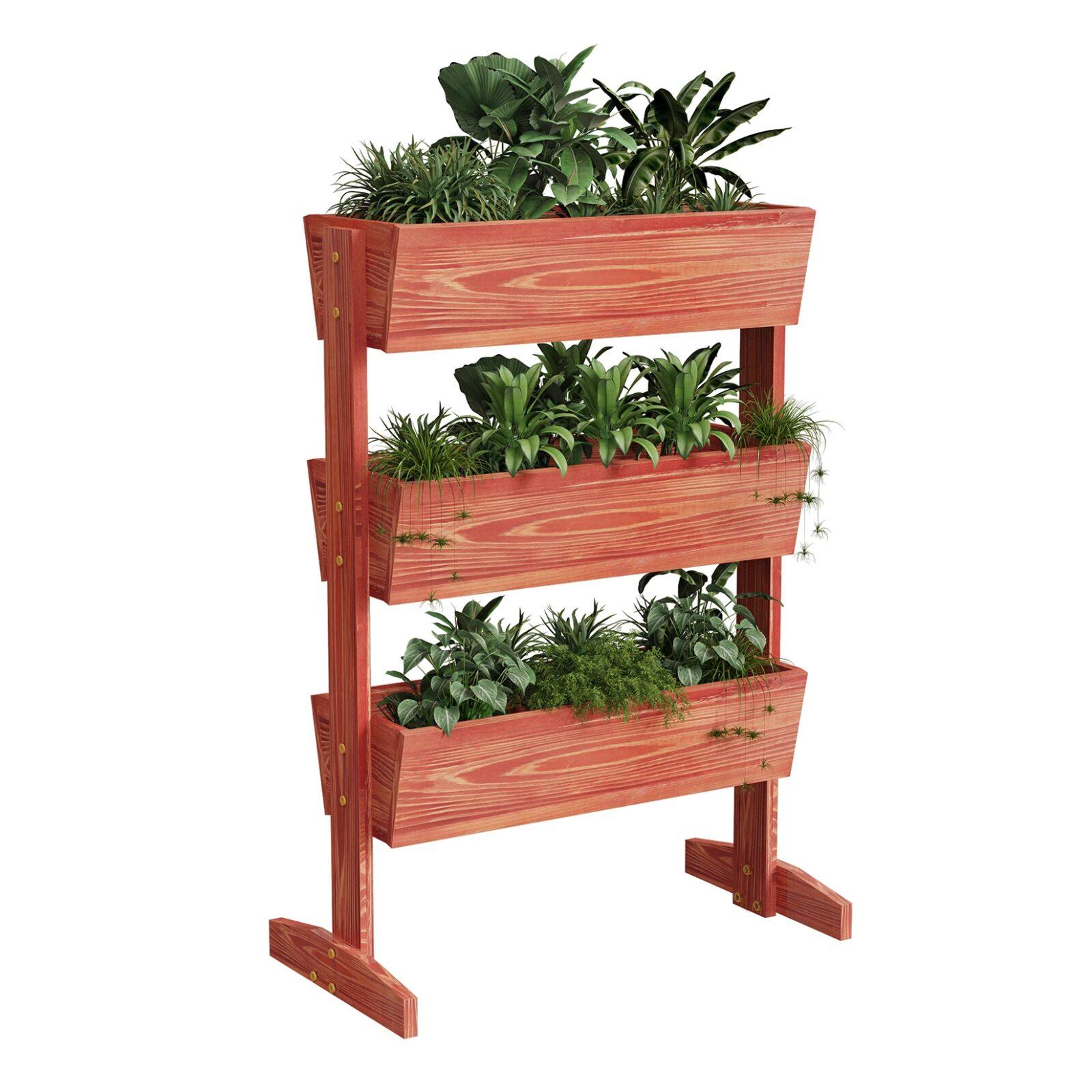 Architectural 4-Tier Wooden Tiered Planter Box, Elevated Vertical Garden Ladder & Herb Trough Architectural 4-Tier Wooden Tiered Planter Box, Elevated Vertical Garden Ladder & Herb Trough