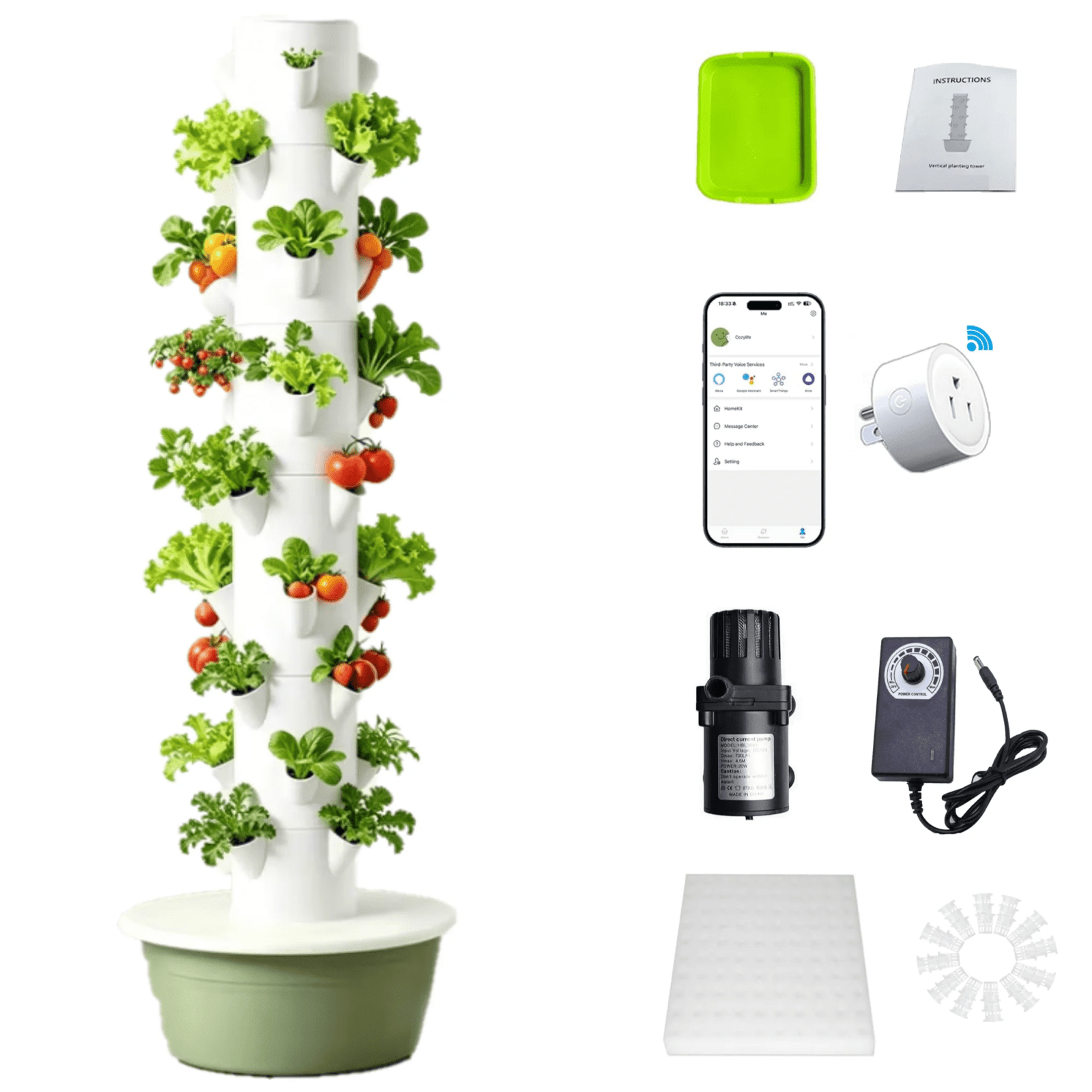 Automated Smart Hydroponic Tower – Connected Wi Fi Controlled Vertical Growing System for Indoor & Outdoor Harvest Automated Smart Hydroponic Tower – Connected Wi Fi Controlled Vertical Growing System for Indoor & Outdoor Harvest