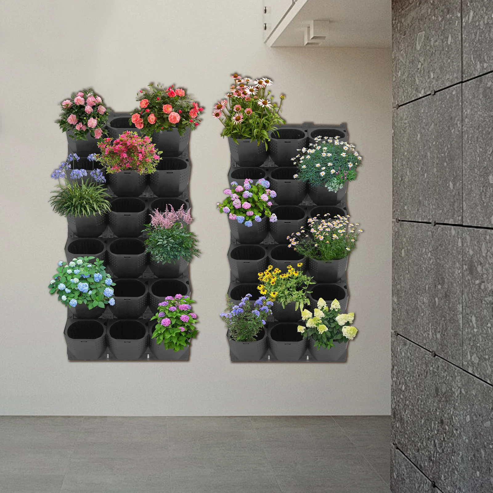 Modular 36-Pot Vertical Living Wall System, Self-Hydrating Wall-Mounted Architectural Planter Modular 36-Pot Vertical Living Wall System, Self-Hydrating Wall-Mounted Architectural Planter