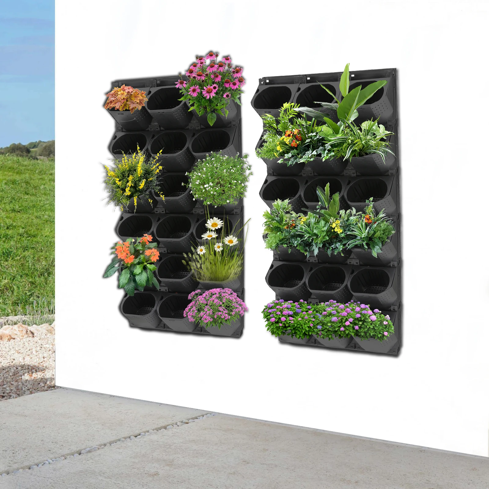 Modular 36-Pot Vertical Living Wall System, Self-Hydrating Wall-Mounted Architectural Planter Modular 36-Pot Vertical Living Wall System, Self-Hydrating Wall-Mounted Architectural Planter