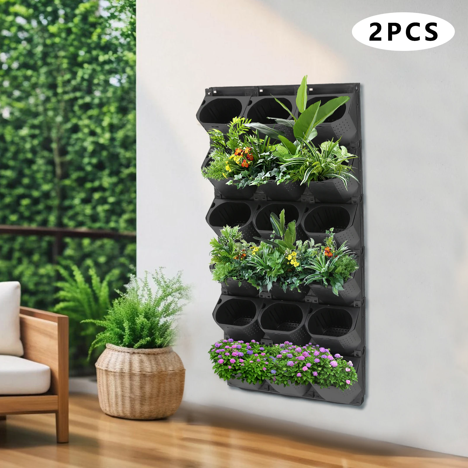 Modular 36 Pot Vertical Living Wall System, Self Hydrating Wall Mounted Architectural Planter Modular 36 Pot Vertical Living Wall System, Self Hydrating Wall Mounted Architectural Planter
