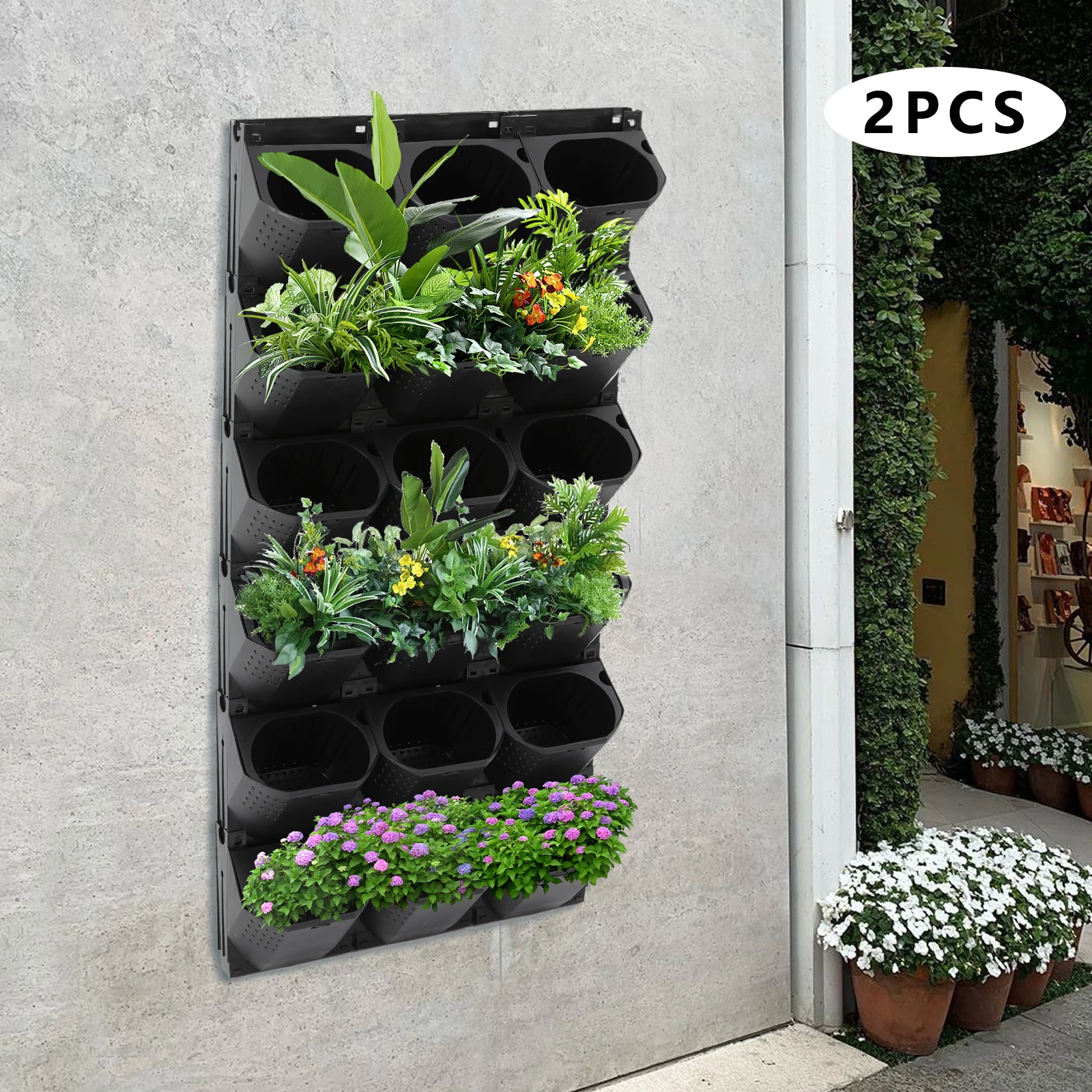 Modular 36-Pot Vertical Living Wall System, Self-Hydrating Wall-Mounted Architectural Planter Modular 36-Pot Vertical Living Wall System, Self-Hydrating Wall-Mounted Architectural Planter