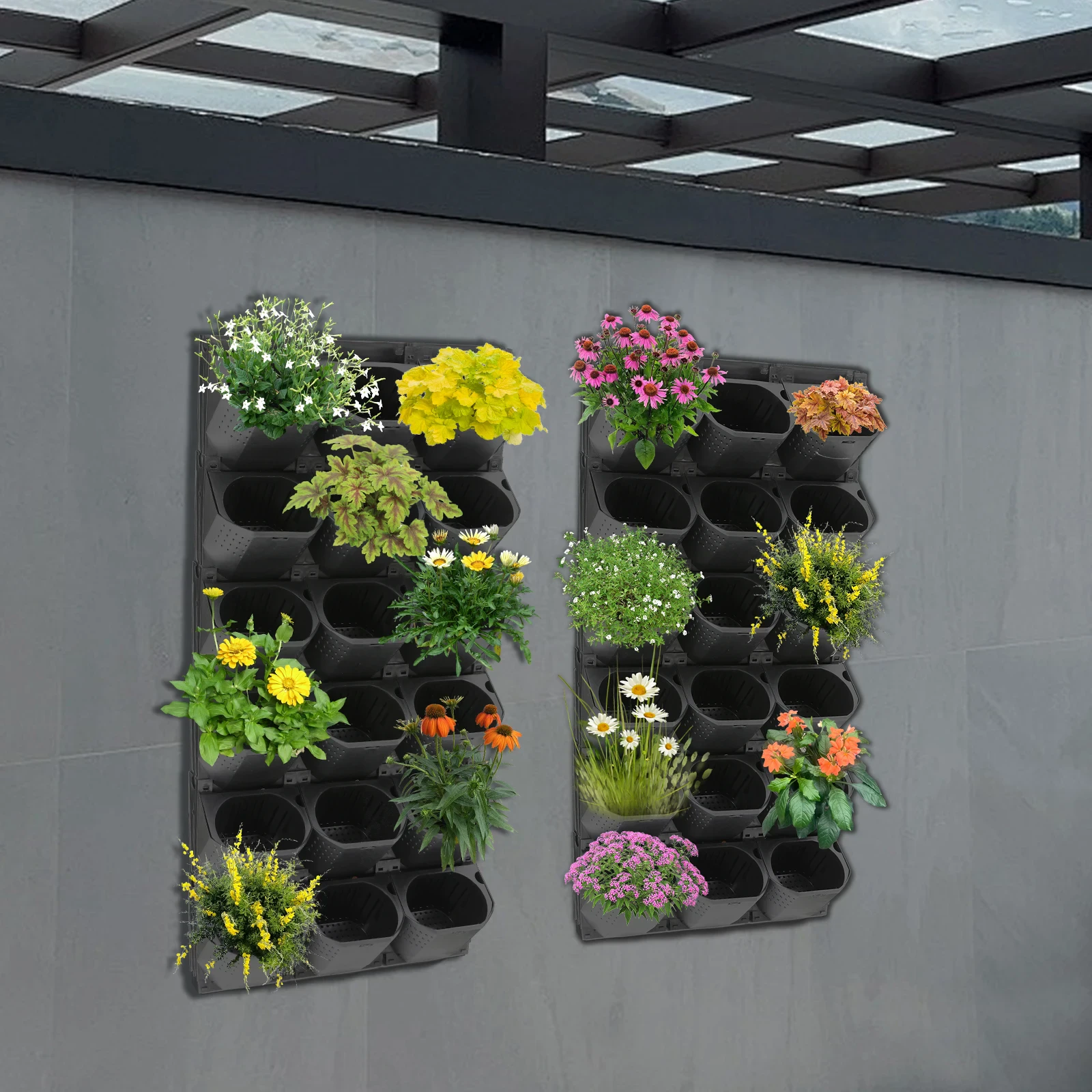 Modular 36-Pot Vertical Living Wall System, Self-Hydrating Wall-Mounted Architectural Planter Modular 36-Pot Vertical Living Wall System, Self-Hydrating Wall-Mounted Architectural Planter