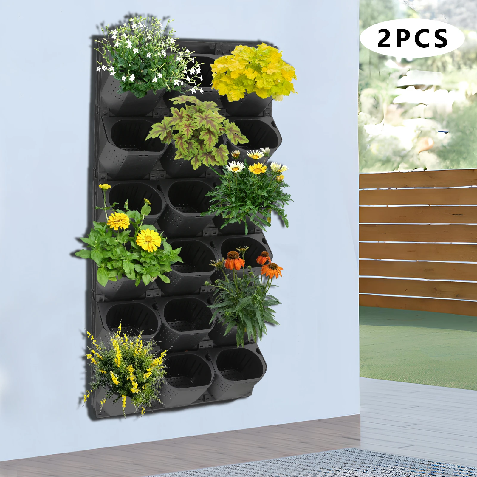 Modular 36-Pot Vertical Living Wall System, Self-Hydrating Wall-Mounted Architectural Planter Modular 36-Pot Vertical Living Wall System, Self-Hydrating Wall-Mounted Architectural Planter
