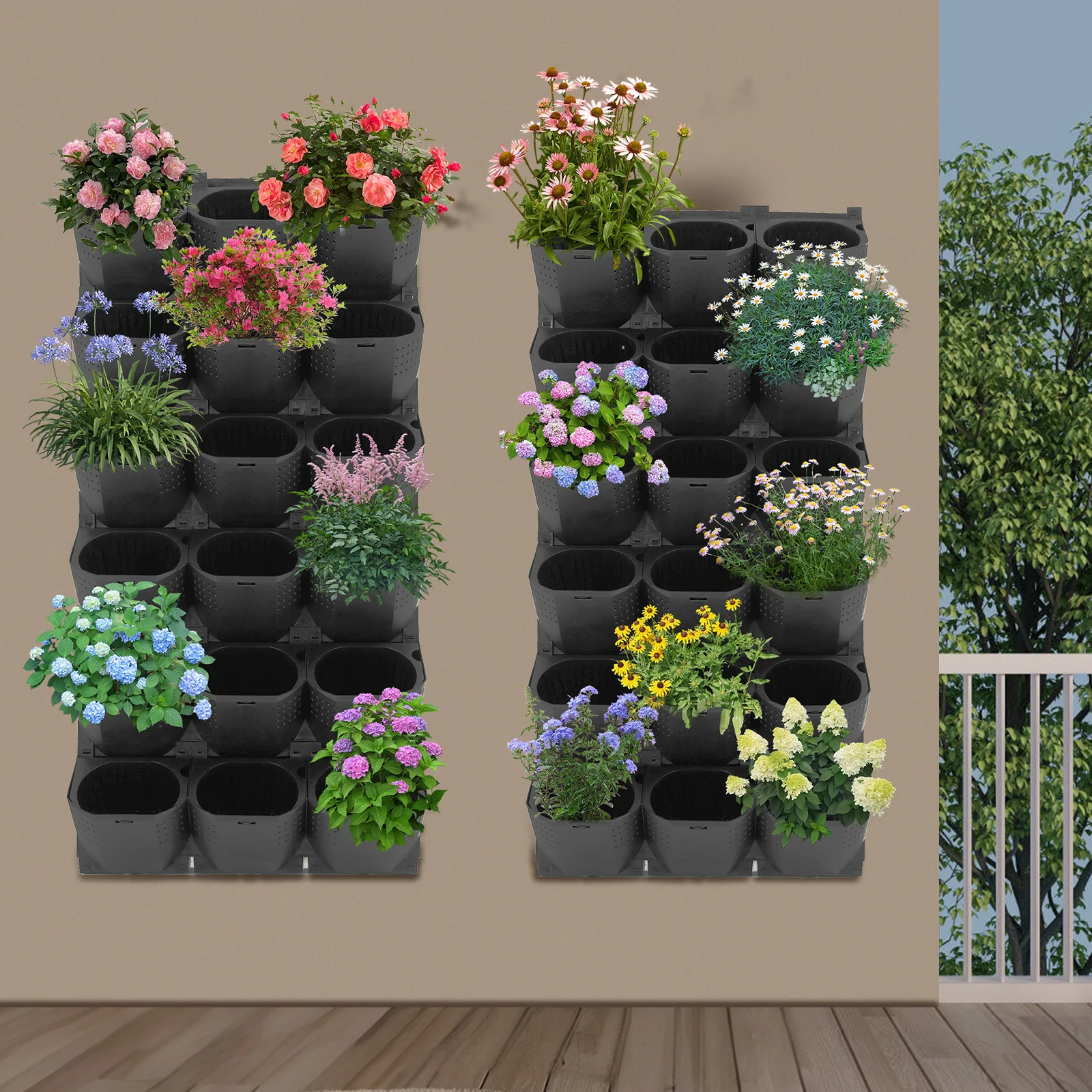 Modular 36-Pot Vertical Living Wall System, Self-Hydrating Wall-Mounted Architectural Planter Modular 36-Pot Vertical Living Wall System, Self-Hydrating Wall-Mounted Architectural Planter