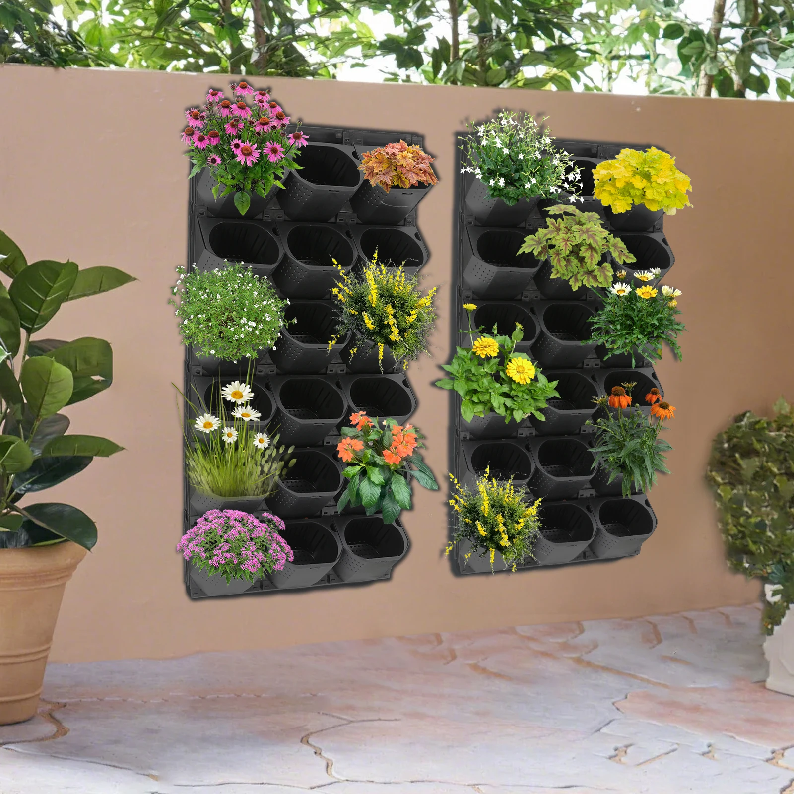Modular 36 Pot Vertical Living Wall System, Self Hydrating Wall Mounted Architectural Planter Modular 36 Pot Vertical Living Wall System, Self Hydrating Wall Mounted Architectural Planter