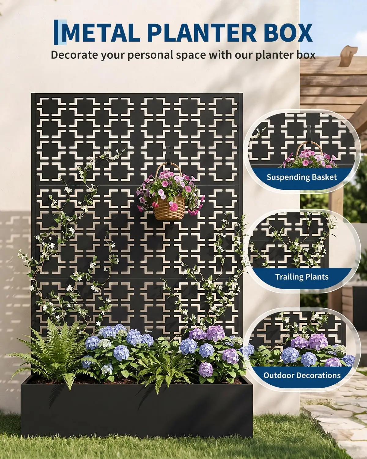 Architectural 71-Inch Metal Privacy Planter & Vertical Trellis System, Heavy-Duty Raised Garden Enclosure