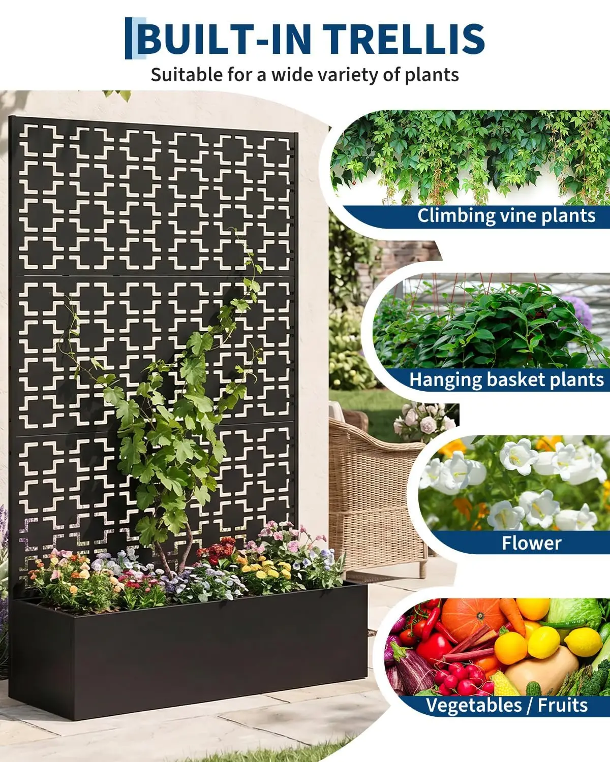 Architectural 71 Inch Metal Privacy Planter & Vertical Trellis System, Heavy Duty Raised Garden Enclosure Architectural 71 Inch Metal Privacy Planter & Vertical Trellis System, Heavy Duty Raised Garden Enclosure