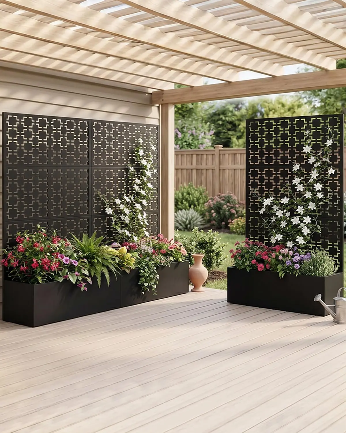 Architectural 71-Inch Metal Privacy Planter & Vertical Trellis System, Heavy-Duty Raised Garden Enclosure