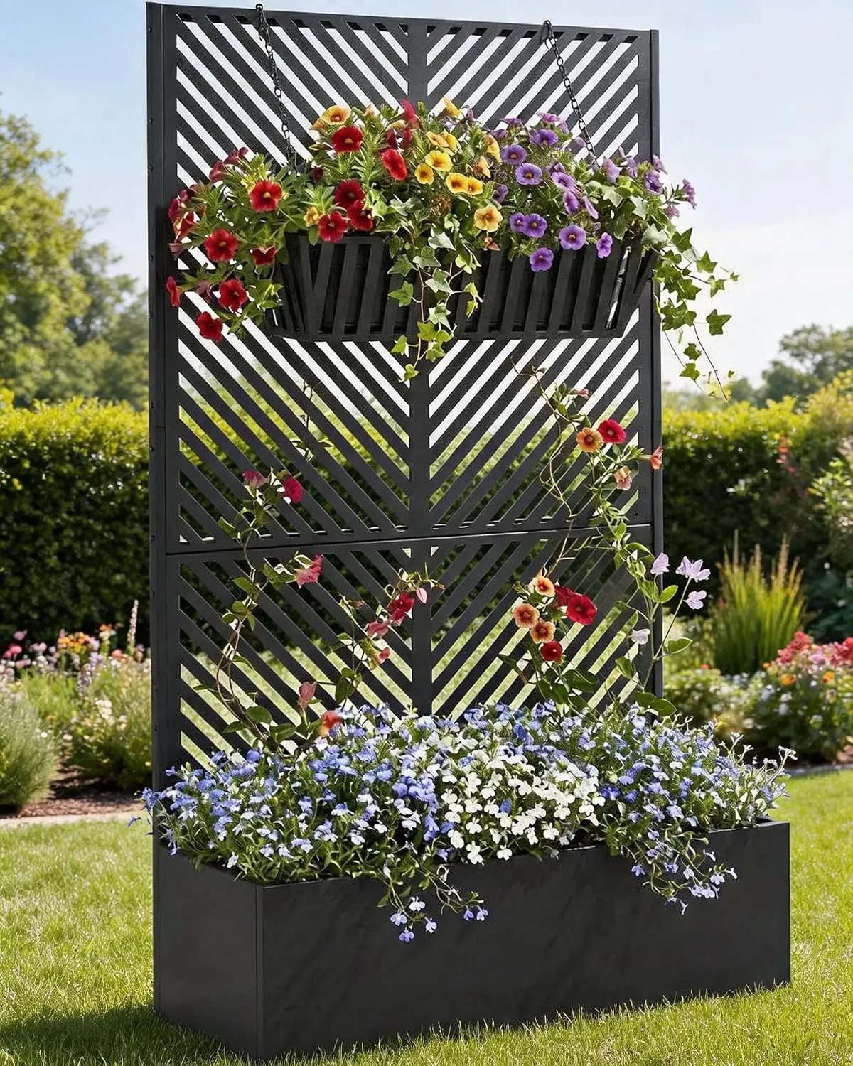 Architectural 71-Inch Metal Privacy Planter & Vertical Trellis System, Heavy-Duty Raised Garden Enclosure