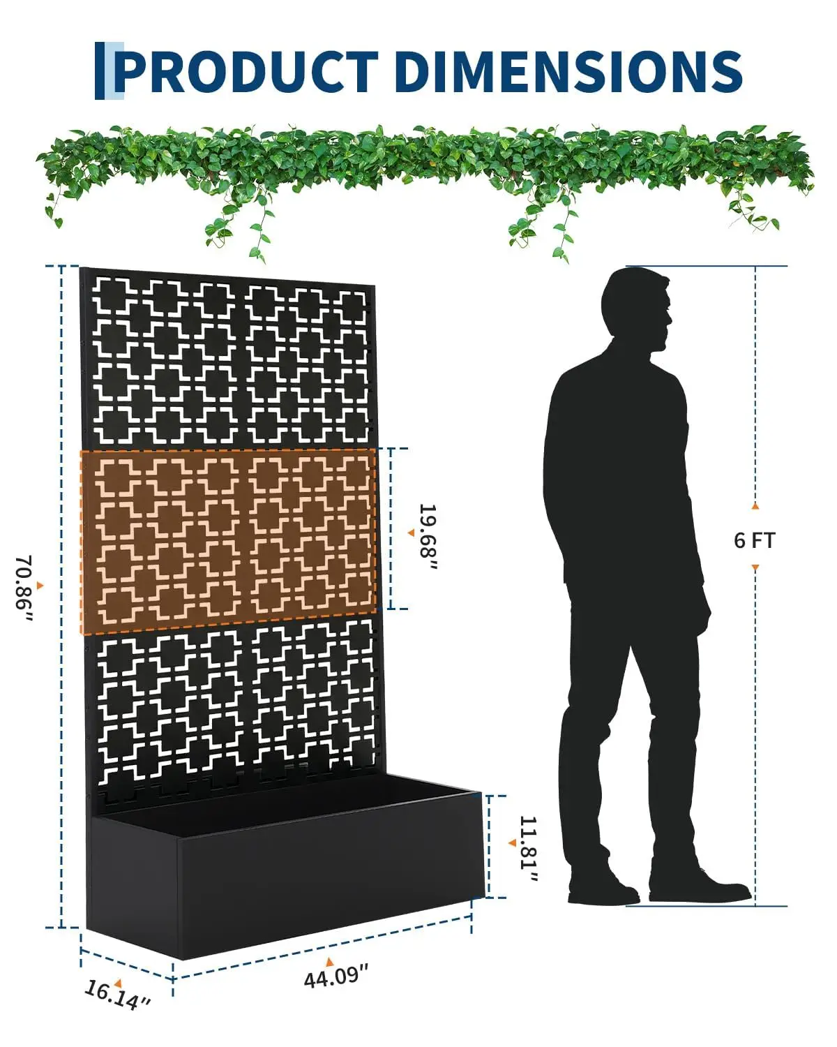 Architectural 71 Inch Metal Privacy Planter & Vertical Trellis System, Heavy Duty Raised Garden Enclosure Architectural 71 Inch Metal Privacy Planter & Vertical Trellis System, Heavy Duty Raised Garden Enclosure