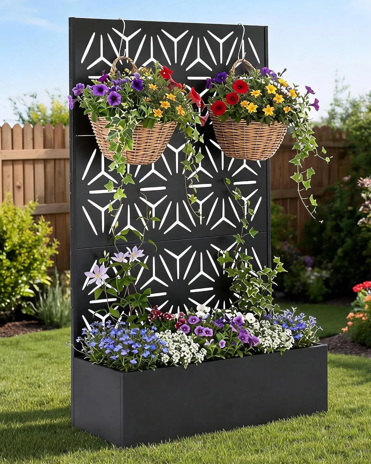 Architectural 71-Inch Metal Privacy Planter & Vertical Trellis System, Heavy-Duty Raised Garden Enclosure