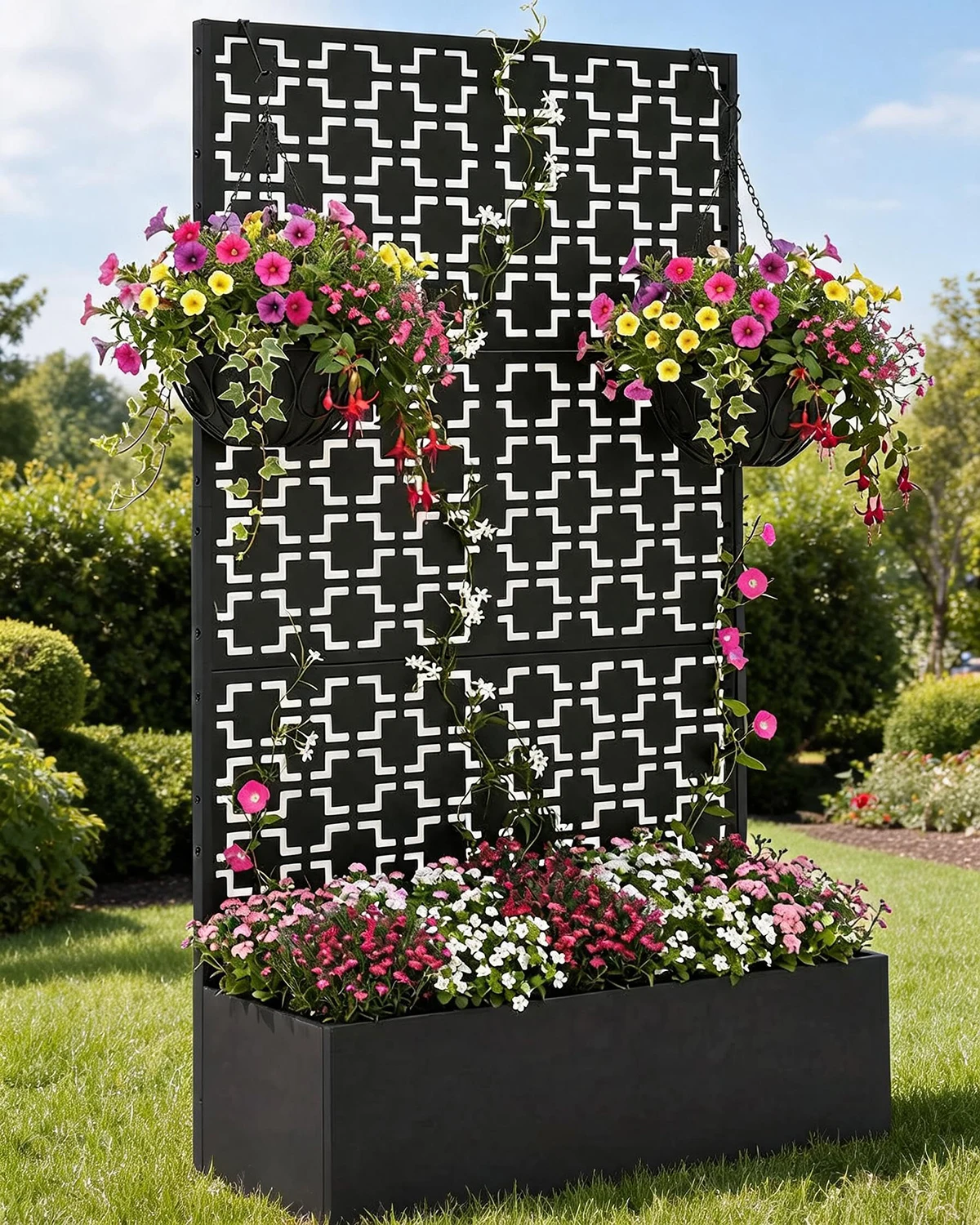 Architectural 71-Inch Metal Privacy Planter & Vertical Trellis System, Heavy-Duty Raised Garden Enclosure