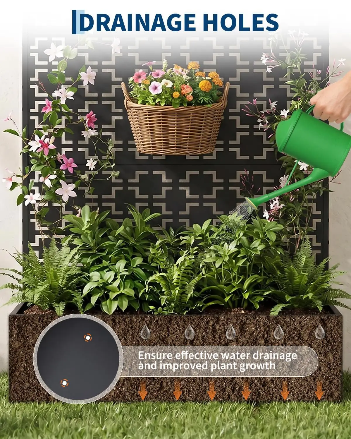 Architectural 71-Inch Metal Privacy Planter & Vertical Trellis System, Heavy-Duty Raised Garden Enclosure