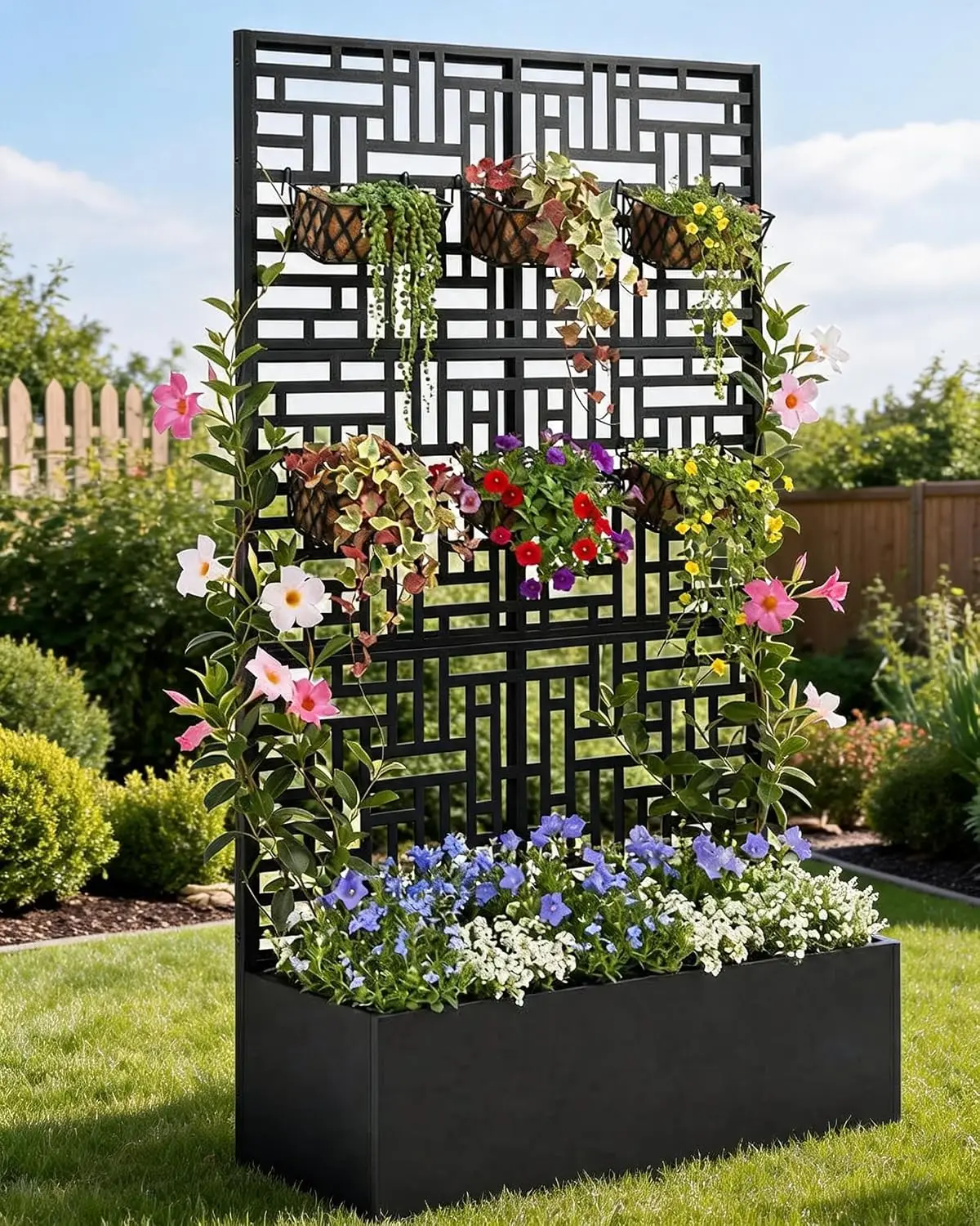 Architectural 71-Inch Metal Privacy Planter & Vertical Trellis System, Heavy-Duty Raised Garden Enclosure