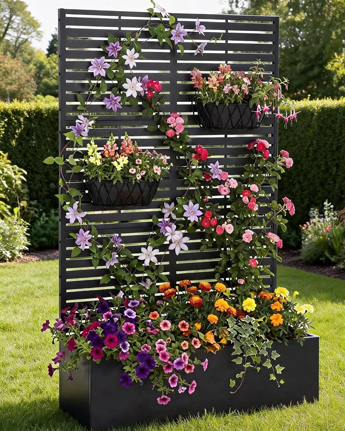 Architectural 71-Inch Metal Privacy Planter & Vertical Trellis System, Heavy-Duty Raised Garden Enclosure