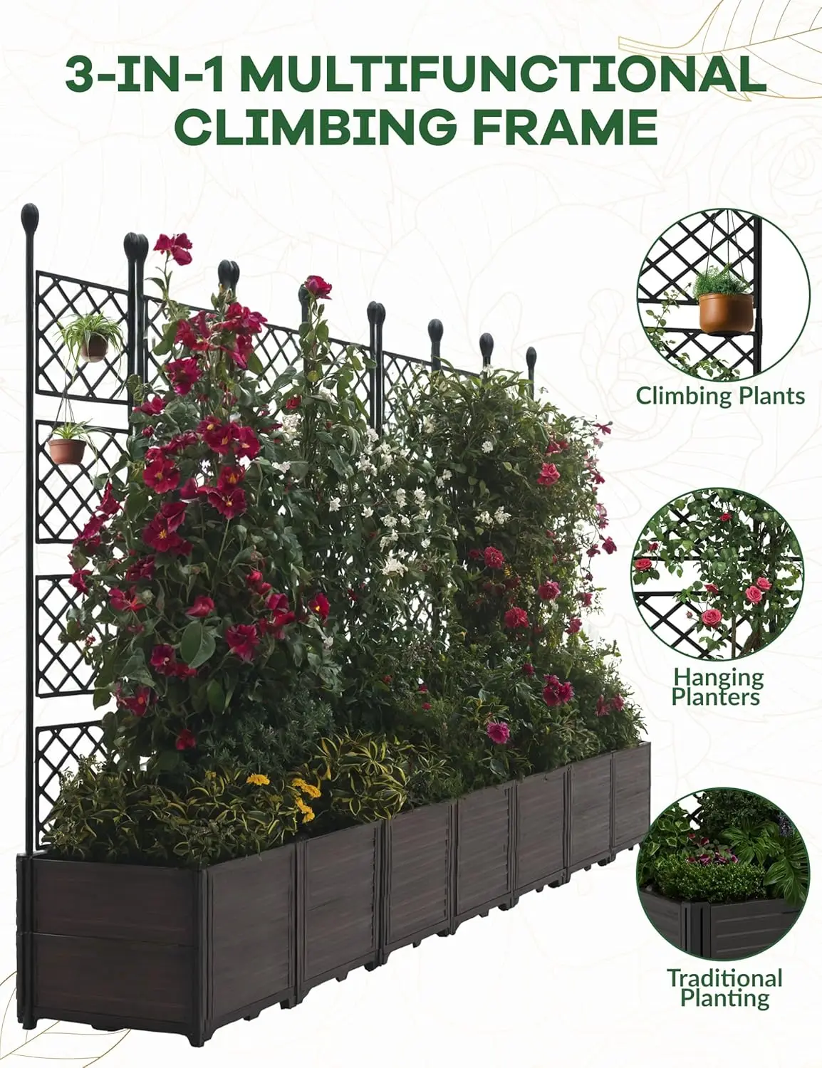 Architectural Vertical Garden Bed with Integrated Climbing Trellis, 63-Inch Elevated Plant Enclosure for Patio & Terrace Architectural Vertical Garden Bed with Integrated Climbing Trellis, 63-Inch Elevated Plant Enclosure for Patio & Terrace