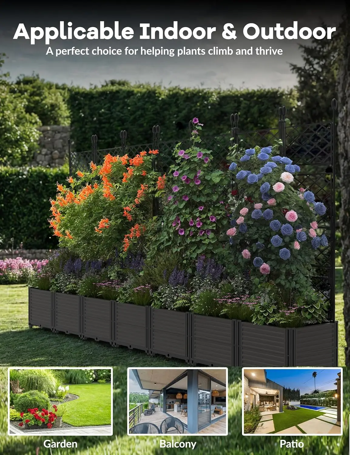 Architectural Vertical Garden Bed with Integrated Climbing Trellis, 63-Inch Elevated Plant Enclosure for Patio & Terrace Architectural Vertical Garden Bed with Integrated Climbing Trellis, 63-Inch Elevated Plant Enclosure for Patio & Terrace