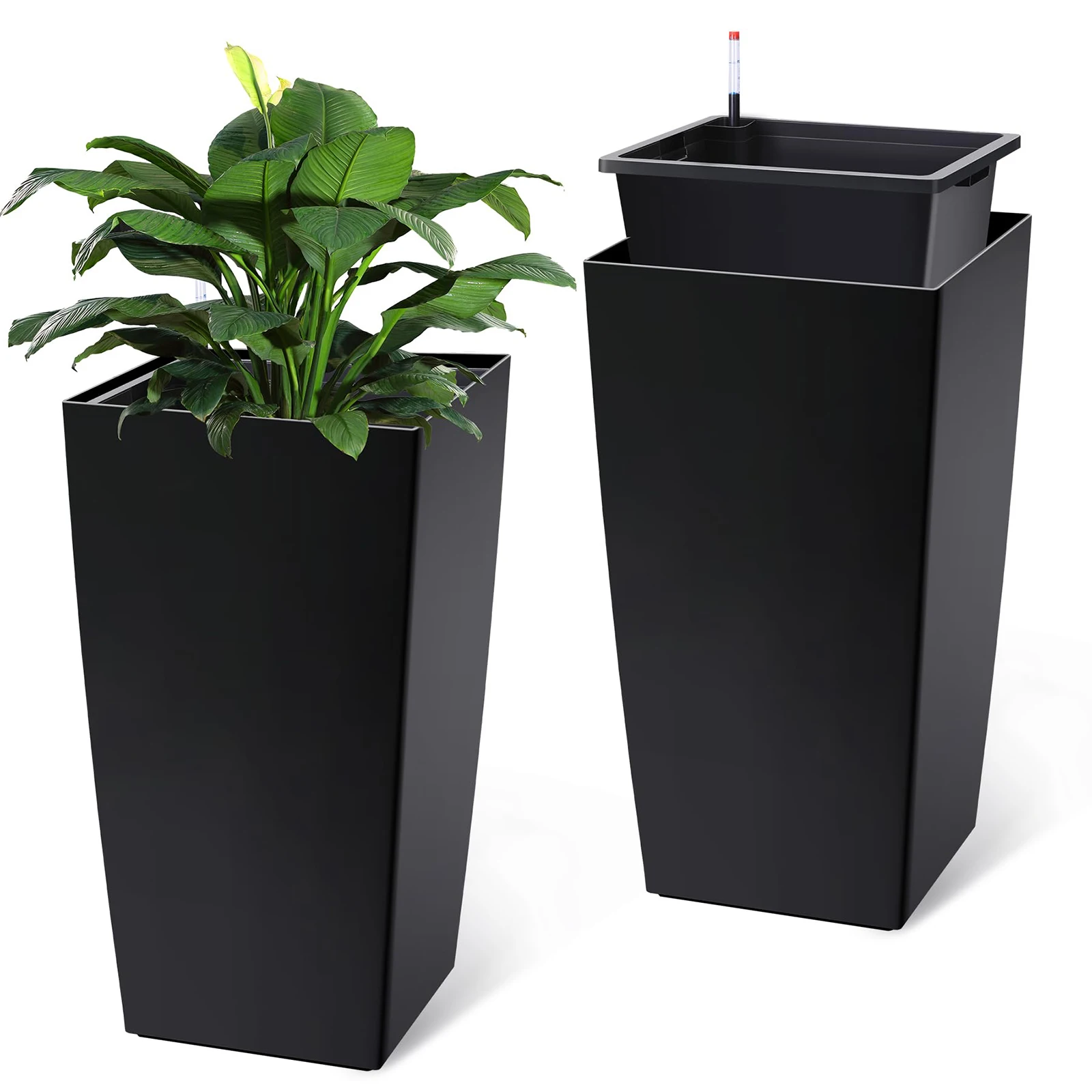 Architectural Mobile Self Hydrating Tall Planter with Integrated Water Level Gauge & Drainage Architectural Mobile Self Hydrating Tall Planter with Integrated Water Level Gauge & Drainage