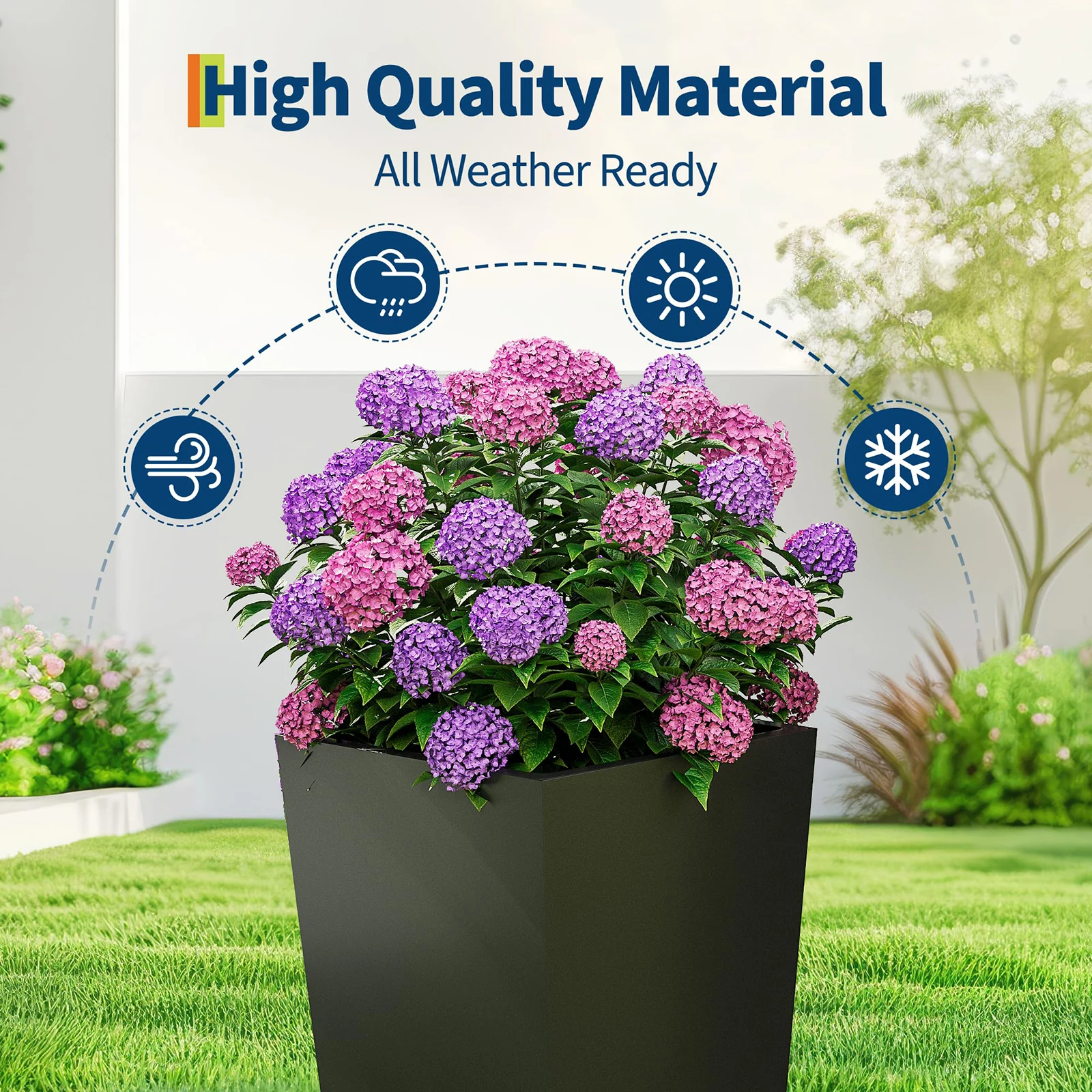 Architectural Mobile Self-Hydrating Tall Planter with Integrated Water-Level Gauge & Drainage Architectural Mobile Self-Hydrating Tall Planter with Integrated Water-Level Gauge & Drainage